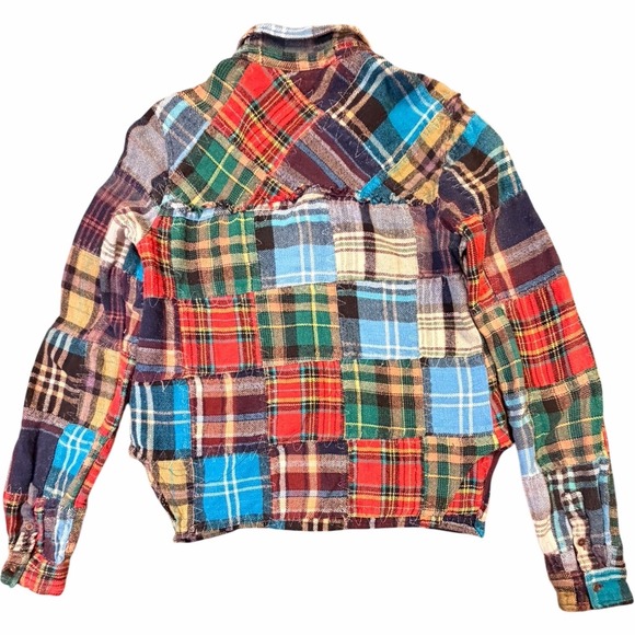 We The Free Lost In Plaid Cropped Patchwork Flannel Shirt Women M Rare Boho - Picture 3 of 13
